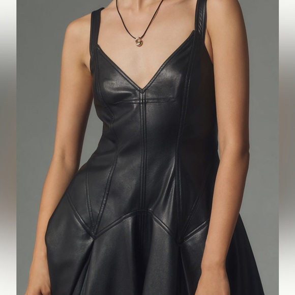Anthropologie Pilcro sleeveless black faux leather corset midi dress size L - Picture 3 of 16